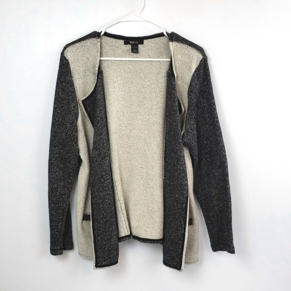 Style &co women's Black White Open front Sweater